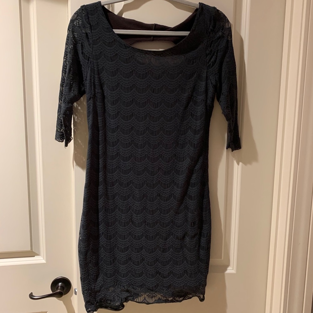 Free People 3/4 Length Sleeve Black Lace Dress.